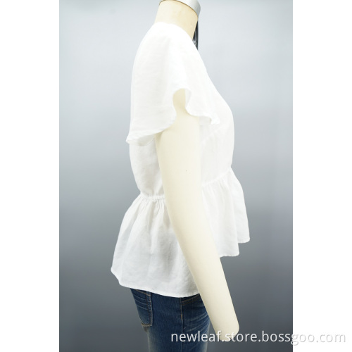 Fashion Sweet V-neck Flare Sleeve Ruffle Peplum Shirt